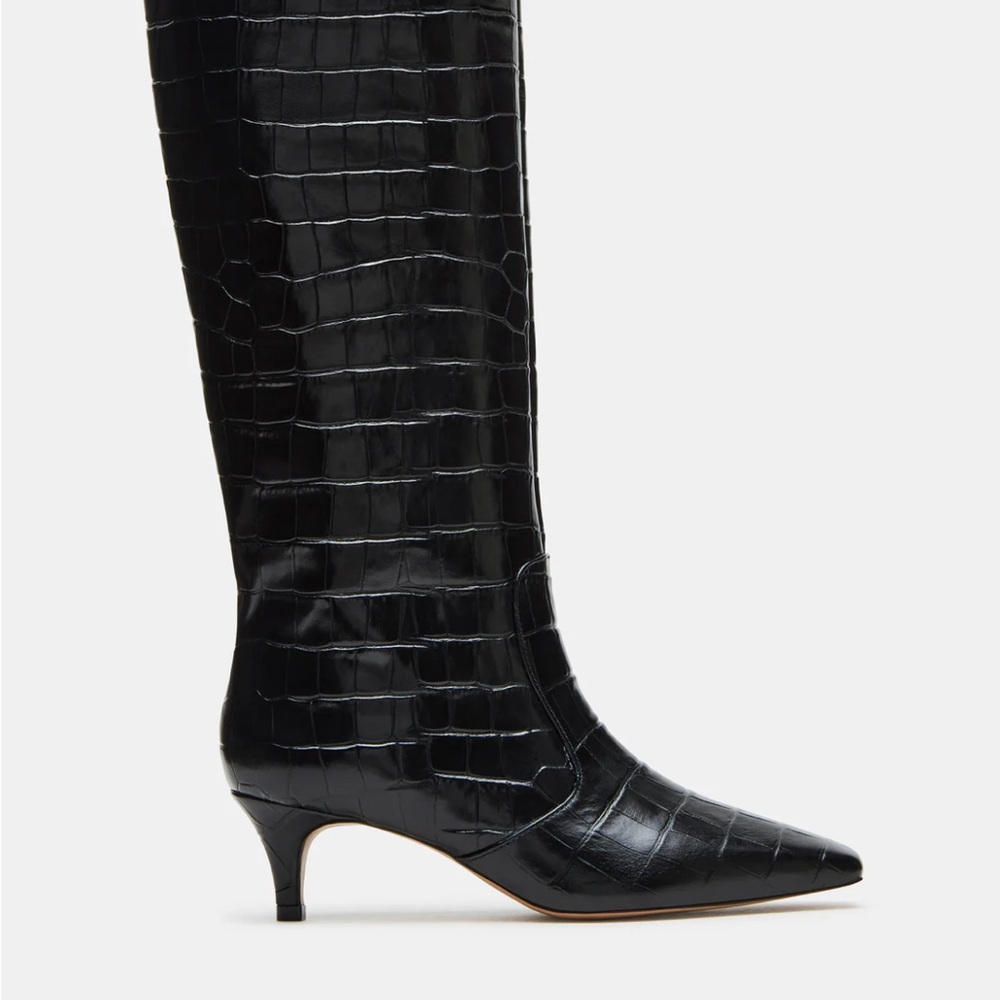 Steve Madden Black Croc-Pattern Heeled Boots size 10 - Picture 2 of 7